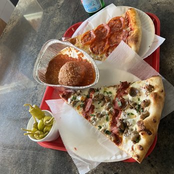 Pizza Time - Pepperoni and parmigiana sausage and rice ball - Pizza Near Me - St. Augustine, Florida