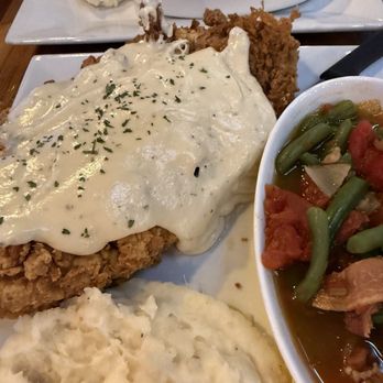 Orchard Bar & Grill - Chicken fried steak, garlic mashed potatoes, green beans with tomato. - Bars Near Me - Chowchilla, California