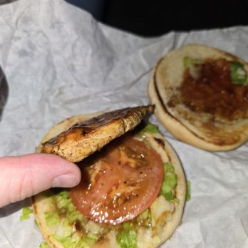 Lucky's Burgers N Shakes - 6.99 for a very thin smashed chicken breast. It's actually thinner and smaller in person. Not the first time I've had it this way. - Burgers Near Me - Phoenix, Arizona