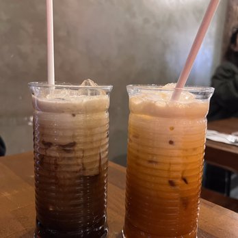 Soothr - Thai Iced Coffee (left) and Thai Iced Tea (right) - Thai Near Me - New York, New York