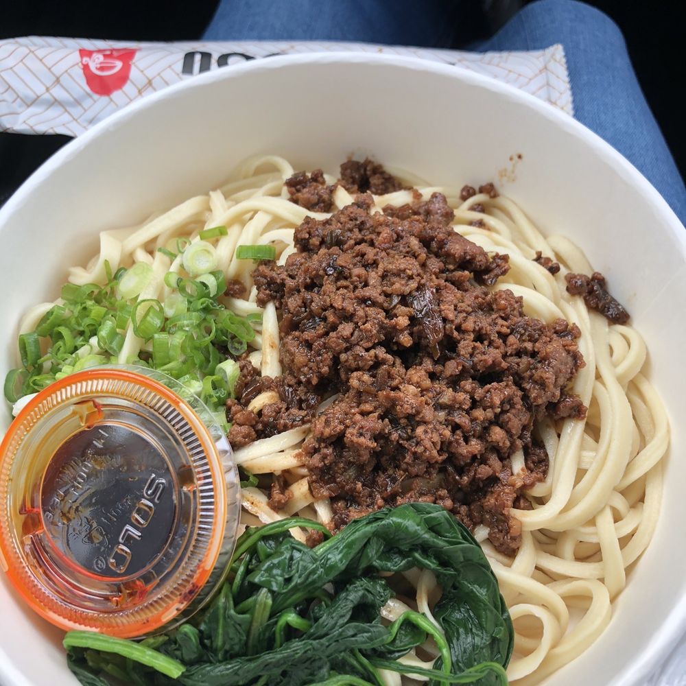 Noodle St - Dan Dan Noodle with triangle cut, To-go before pouring the broth - Noodles Near Me - Fullerton, California Noodle St - Dan Dan Noodle with triangle cut, To-go before pouring the broth - Noodles Near Me - Fullerton, California
