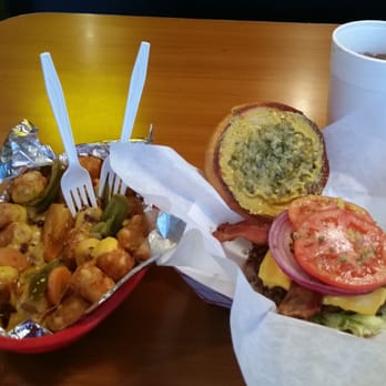 Maple and Motor - Bacon Cheeseburger and cheddar jalapeño tots at Maple and Motor in Dallas. - Burgers Near Me - Dallas, Texas