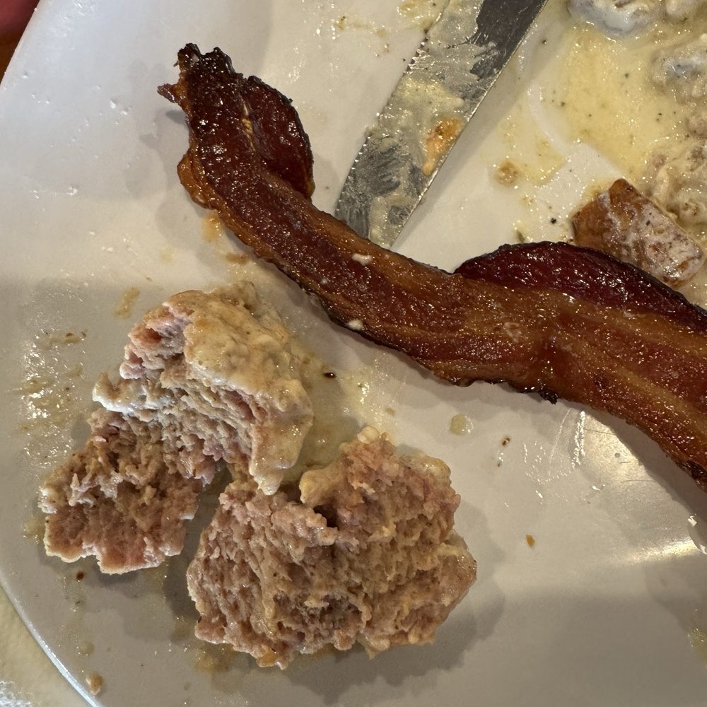 Biscuits and Meatball anyone?! Didn't even have the time or effort to break up the sausage. I cut it in half and it was pink! Biscuits and Meatball anyone?! Didn't even have the time or effort to break up the sausage. I cut it in half and it was pink!