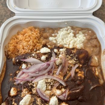 Heidy’s Coffee Shop - Chicken mole enchiladas with rice and beans - Breakfast & Brunch Near Me - Hollister, California