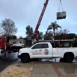 Aloha Air Conditioning And Heating - Crane lift: heat pump package unit in Los Angeles!