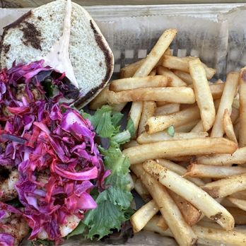 The Sandspur - Shrimp Sandwich with fries - New American Near Me - Carolina Beach, North Carolina The Sandspur - Shrimp Sandwich with fries - New American Near Me - Carolina Beach, North Carolina