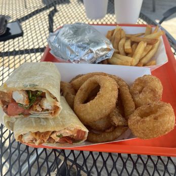 The Deck at Belews Lake - Buffalo chicken wrap w/ onion rings Cheeseburger w/ fries - Burgers Near Me - Stokesdale, North Carolina The Deck at Belews Lake - Buffalo chicken wrap w/ onion rings Cheeseburger w/ fries - Burgers Near Me - Stokesdale, North Carolina