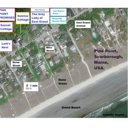 Pine Point Promises - A two minute walk to the water's edge, with our various offering:  Sunrise & Sunset Cottage, the Lark's Nest Apartment, and rooms.