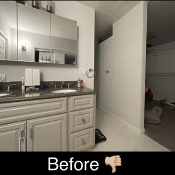 Built Renovation - Master bath before. We didn't have a door going to the toilet and shower area! - Plumbing Near Me