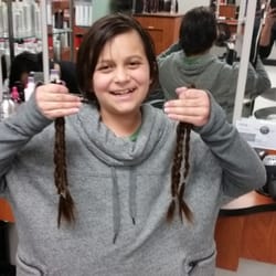HairWorks Family Salon - After I braided the pieces, and my daughter's new short hair. Thank god she is still happy!