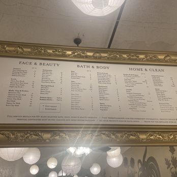 The Refill Shoppe - Menu board. Prices are per oz and do not include the cost of a vessel if you choose to purchase one - Cosmetics & Beauty Supply Near Me - Ventura, California The Refill Shoppe - Menu board. Prices are per oz and do not include the cost of a vessel if you choose to purchase one - Cosmetics & Beauty Supply Near Me - Ventura, California