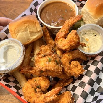 HappyRito Seafood - Shrimp basket with garlic parmesan fries and beans with rice. - Cajun/Creole Near Me - Cedar Park, Texas HappyRito Seafood - Shrimp basket with garlic parmesan fries and beans with rice. - Cajun/Creole Near Me - Cedar Park, Texas