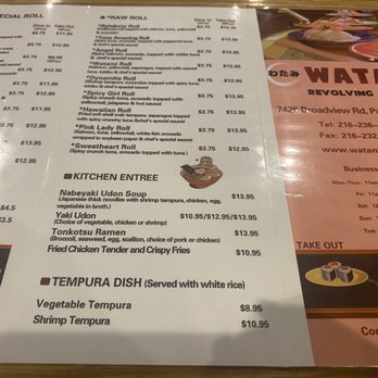 Watami Revolving Sushi Bar - Menu - Conveyor Belt Sushi Near Me - Parma, Ohio