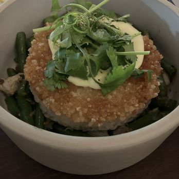 Arlo Grey by Kristen Kish - Crispy rice with saffron aioli, crab, bacon, cucumber, cilantro, haricot vert aka french green beans. I am a sucker for crispy rice! - New American Near Me - Austin, Texas Arlo Grey by Kristen Kish - Crispy rice with saffron aioli, crab, bacon, cucumber, cilantro, haricot vert aka french green beans. I am a sucker for crispy rice! - New American Near Me - Austin, Texas