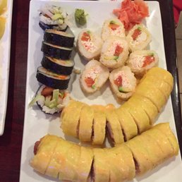 Sushi: the lower two rolls are the "Oil Spill Roll" which were fantastic! Sushi: the lower two rolls are the "Oil Spill Roll" which were fantastic!