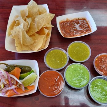 Vaqueros Mexican Fast Food - Complimentary chip and salsa and endless sauce and pickled snacks - Mexican Near Me - Watauga, Texas