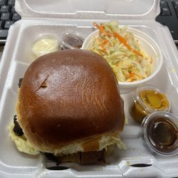 The Messy Pig BBQ Company - Smoked Brisket Sandwich with slaw