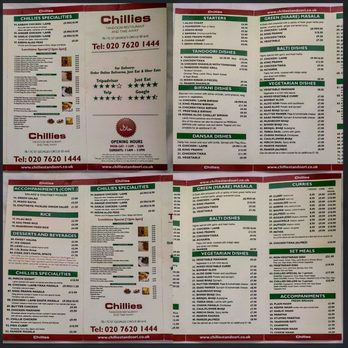 Chillies Tandoori - Menu, as of 29th December 2022. - Indian Near Me - London, XGL Chillies Tandoori - Menu, as of 29th December 2022. - Indian Near Me - London, XGL