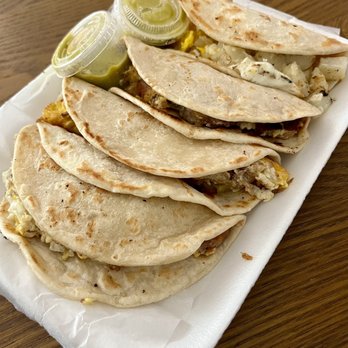 Mister Tucan - Tacos de Huevo, $2.60 each. Three with bacon. One with potato. - Mexican Near Me - Houston, Texas Mister Tucan - Tacos de Huevo, $2.60 each. Three with bacon. One with potato. - Mexican Near Me - Houston, Texas