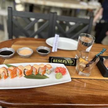 FishBones - Summertime Sushi (forgot name snow crab meat fresh salmon) - Sushi Bars Near Me - Lake Mary, Florida FishBones - Summertime Sushi (forgot name snow crab meat fresh salmon) - Sushi Bars Near Me - Lake Mary, Florida