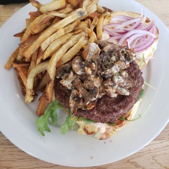 Green Eggs Cafe - Mushroom & Bleu cheese burger - Breakfast & Brunch Near Me - Philadelphia, Pennsylvania