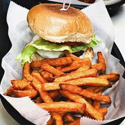Tasty burgers and fries!