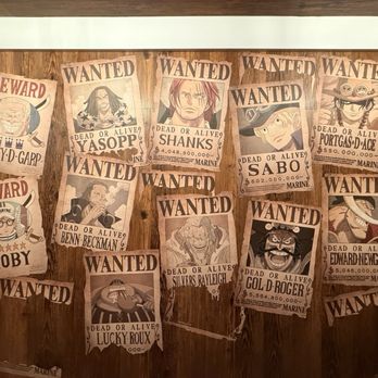 One Piece Cafe - Wanted Posters on the Wall - Themed Cafes Near Me - Los Angeles, California