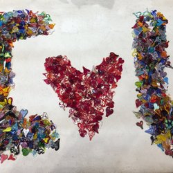 Handmade Hearts Gallery & Art Glass Studio - My Collage created with 1001 of my individually Handmade Hearts. My hearts are lampwork glass. Enjoy!