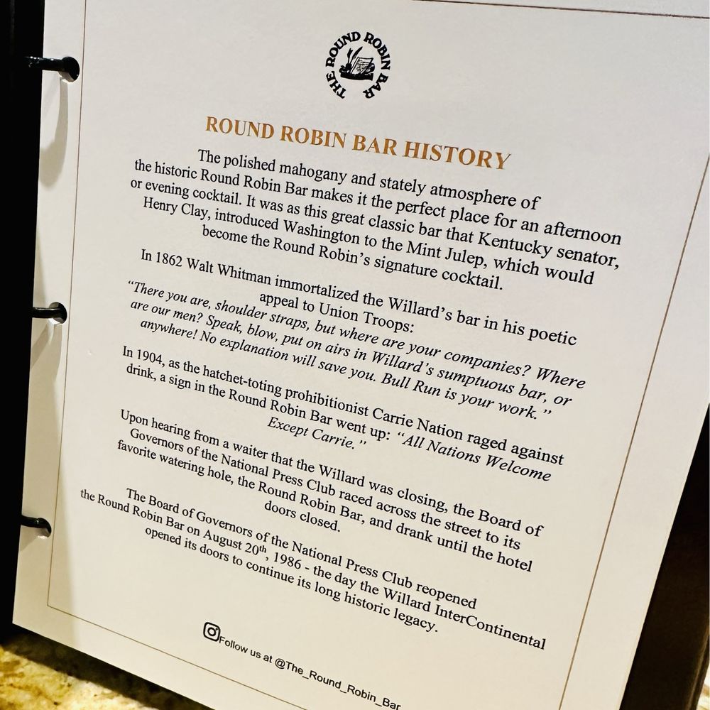 Round Robin Bar - History of the Round Robin Bar - Bars Near Me - Washington, DC, District of Columbia Round Robin Bar - History of the Round Robin Bar - Bars Near Me - Washington, DC, District of Columbia