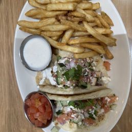 Mediterranean pita tacos, fries instead of rice Mediterranean pita tacos, fries instead of rice