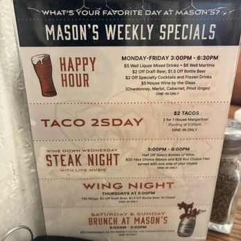Mason's Grill - Their weekly specials!!! - American Near Me - Baton Rouge, Louisiana