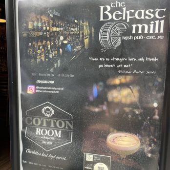 Belfast Mill Irish Pub - Exterior menu - Irish Pub Near Me - Charlotte, North Carolina Belfast Mill Irish Pub - Exterior menu - Irish Pub Near Me - Charlotte, North Carolina