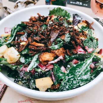Vinsetta Garage - Delicious kale salad with shiitake bacon and salmon added on - American Near Me - Berkley, Michigan