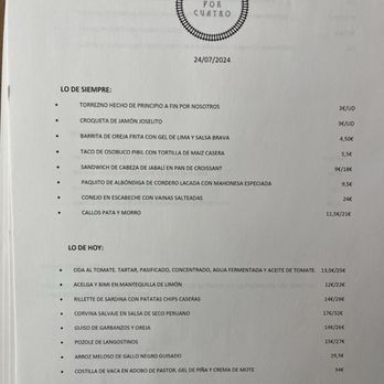 Tres Por Cuatro - Menu from July 2024 - Restaurants Near Me - Madrid, M