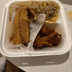 A Town Wings - Catfish, x-hot wings and veggie rice!