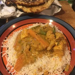 Kasturi Indian Restaurant - Vegetable korma , rice , cheese naan bread