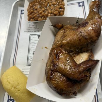 Regal Eagle Smokehouse: Craft Drafts & Barbecue - Kansas City smoked half chicken, baked beans and tasty corn bread - Barbeque Near Me - Lake Buena Vista, Florida