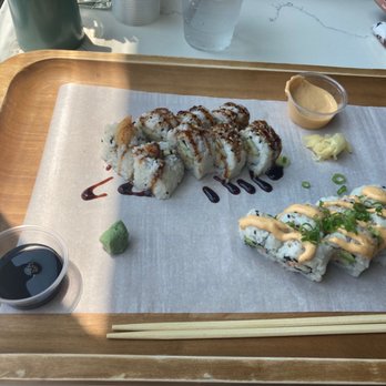 Raw Ingredients - Shrimp tempura roll (left) Spicy california roll (right) Additional mayo (top right) - Sushi Bars Near Me - Tybee Island, Georgia Raw Ingredients - Shrimp tempura roll (left) Spicy california roll (right) Additional mayo (top right) - Sushi Bars Near Me - Tybee Island, Georgia