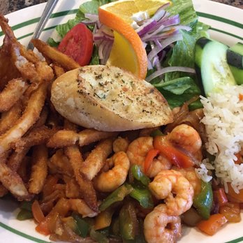 Alegrias Seafood - Seafood Fajitas with Rice, Salad and Fries. I asked for extra corn tortillas! - Seafood Near Me - Chicago, Illinois