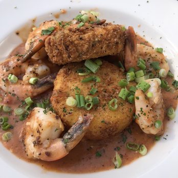 The Bone and Barrel - Grit cake with shrimp and tomato gravy - New American Near Me - Fairhope, Alabama The Bone and Barrel - Grit cake with shrimp and tomato gravy - New American Near Me - Fairhope, Alabama