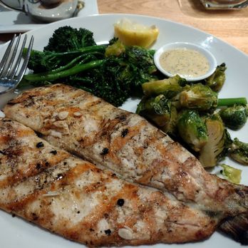 Seasons 52 - Rainbow Trout (sub Brussels sprouts for potatoes) - New American Near Me - Sacramento, California Seasons 52 - Rainbow Trout (sub Brussels sprouts for potatoes) - New American Near Me - Sacramento, California