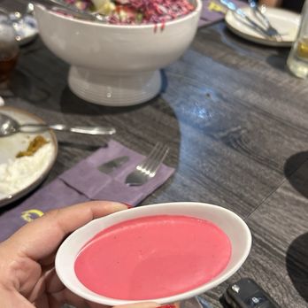 Koobikland - House Salad with beet dressing! It was so aesthetically pleasing and delicious, too. - Persian/Iranian Near Me - Orange, California Koobikland - House Salad with beet dressing! It was so aesthetically pleasing and delicious, too. - Persian/Iranian Near Me - Orange, California