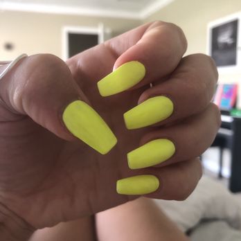 Nail Boulevard - Neon yellow coffin full set - Nail Salons Near Me - Jacksonville, Florida