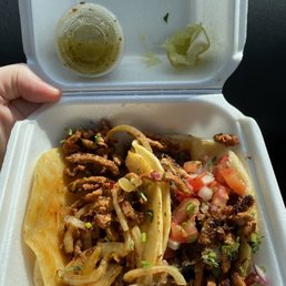 Al pastor taco (left) & carnitas taco (right) Al pastor taco (left) & carnitas taco (right)