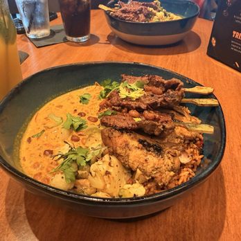 ChopnBlok - Montrose - The Golden Bowl with Extra Suya Beef on top - African Near Me - Houston, Texas