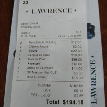 St Lawrence Restaurant - Bill - French Near Me - Vancouver, British Columbia St Lawrence Restaurant - Bill - French Near Me - Vancouver, British Columbia
