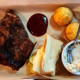 Half Rack of Ribs, creamed corn and cornbread muffins