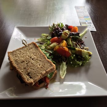 Hootch and Banter - Vegan roasted veggie sandwich on vegan bread with a side salad.  I recommend it. - New American Near Me - Frederick, Maryland