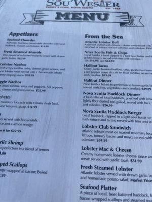 Menu photo 5 Sou'Wester Gift & Restaurant Peggy's Cove, NS