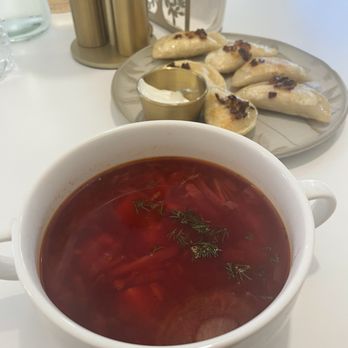 Baba Pierogies - Vegetarian borscht (beet soup), pierogi with potato and cheese - Coffee & Tea Near Me - Delray Beach, Florida Baba Pierogies - Vegetarian borscht (beet soup), pierogi with potato and cheese - Coffee & Tea Near Me - Delray Beach, Florida